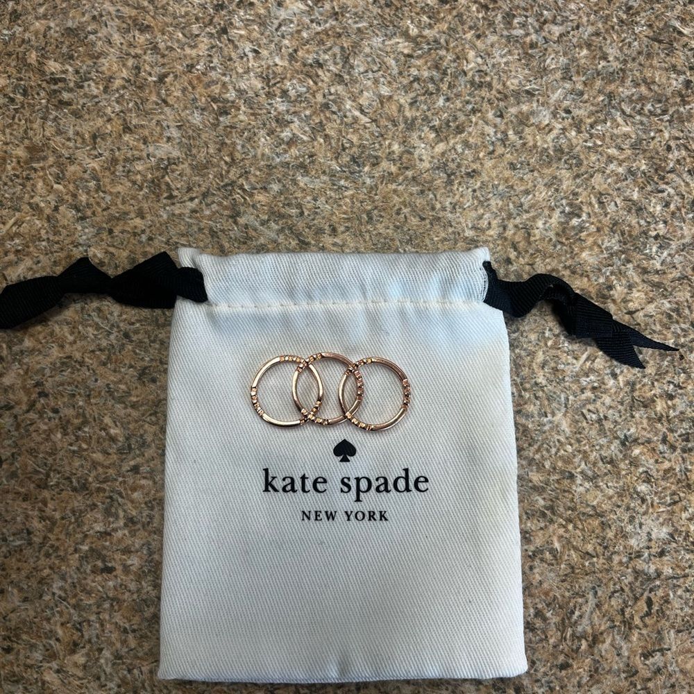KATE SPADE FULL CIRCLE STACK 3 ring set size 6 rose gold plated with dust bag